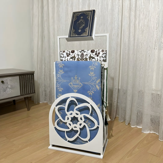 Handcrafted Metal Prayer Rug & Quran Stand |Elegant Prayer Rug Holder | Modern Islamic Home Décor | Prayer Mat Organizer