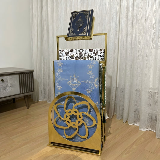 Handcrafted Metal Prayer Rug & Quran Stand |Elegant Prayer Rug Holder | Modern Islamic Home Décor | Prayer Mat Organizer